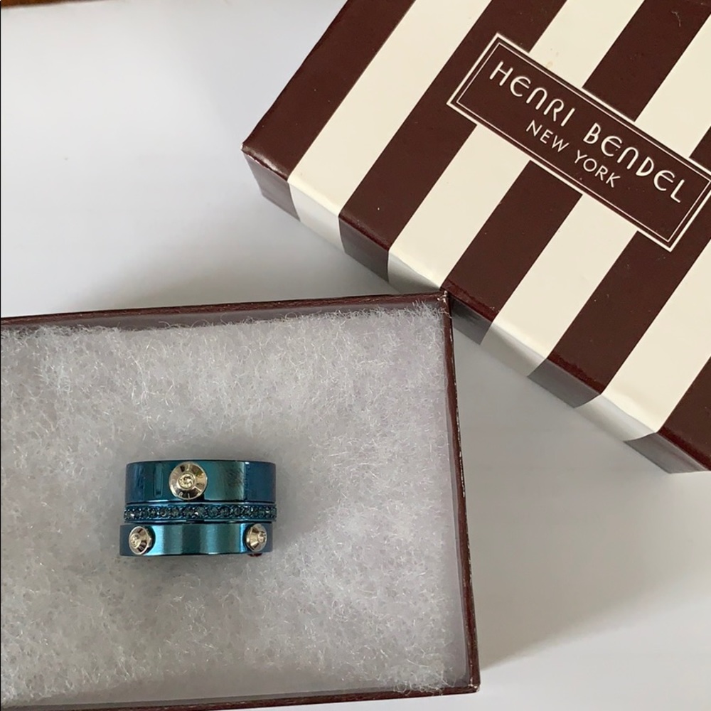Henri Bendel Blue|Silver|Crystal Stacking Rings